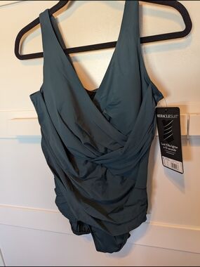 Miraclesuit Deep Teal Draped One-Piece Swimsuit